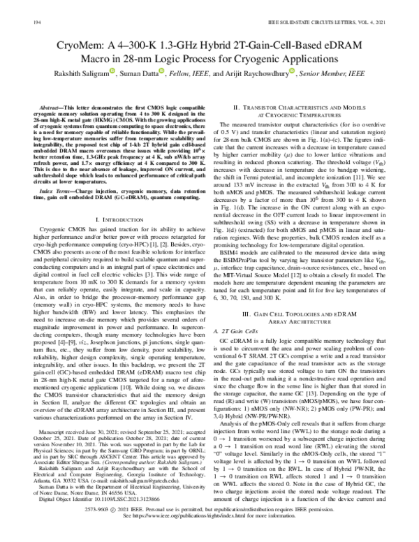 (PDF) CryoMem: A 4–300-K 1.3-GHz Hybrid 2T-Gain-Cell-Based eDRAM Macro ...