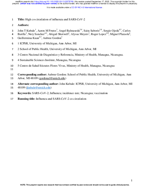 (PDF) High co-circulation of influenza and SARS-CoV-2
