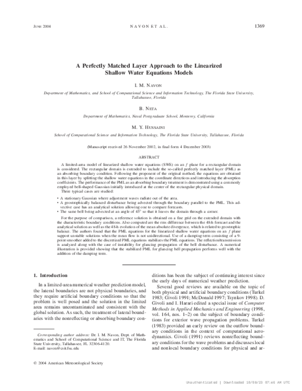 (PDF) A Perfectly Matched Layer Approach to the Linearized Shallow ...