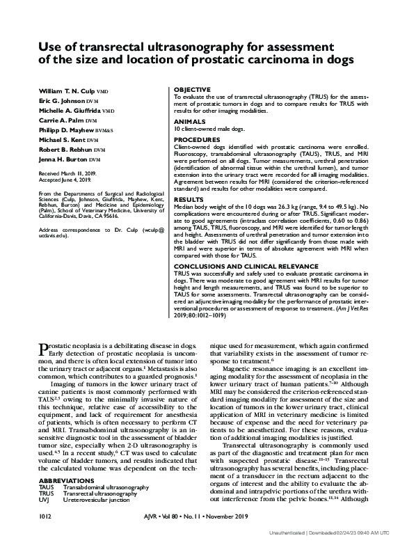 (PDF) Use of transrectal ultrasonography for assessment of the size and ...