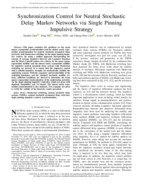 (PDF) Synchronization Control for Neutral Stochastic Delay Markov ...