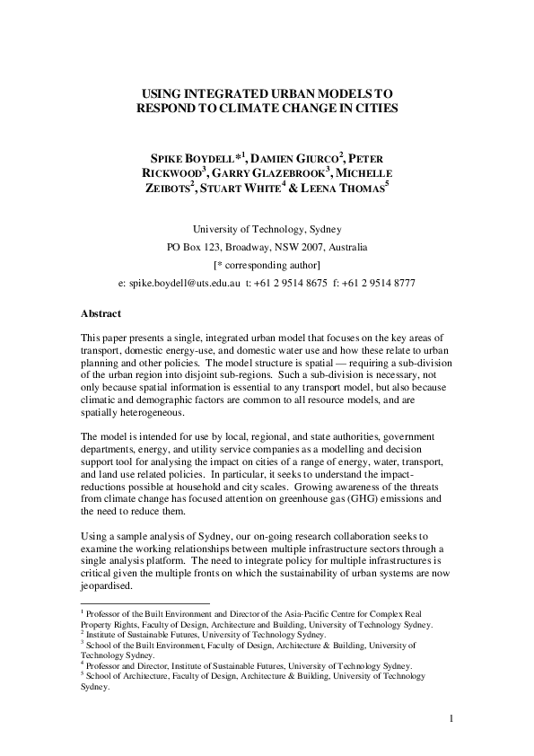 Picture Idea: Pdf Using Integrated Urban Models To Respond To Climate Change