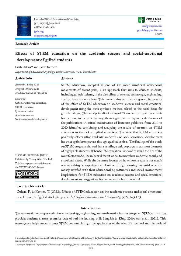 (PDF) Effects of STEM education on the academic success and social ...