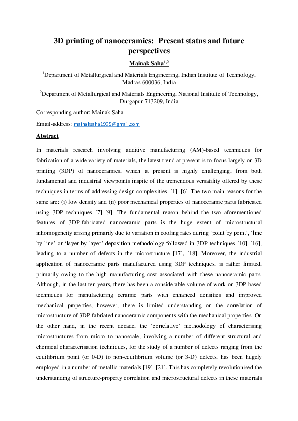 (PDF) 3D printing of nanoceramics for biomedical applications