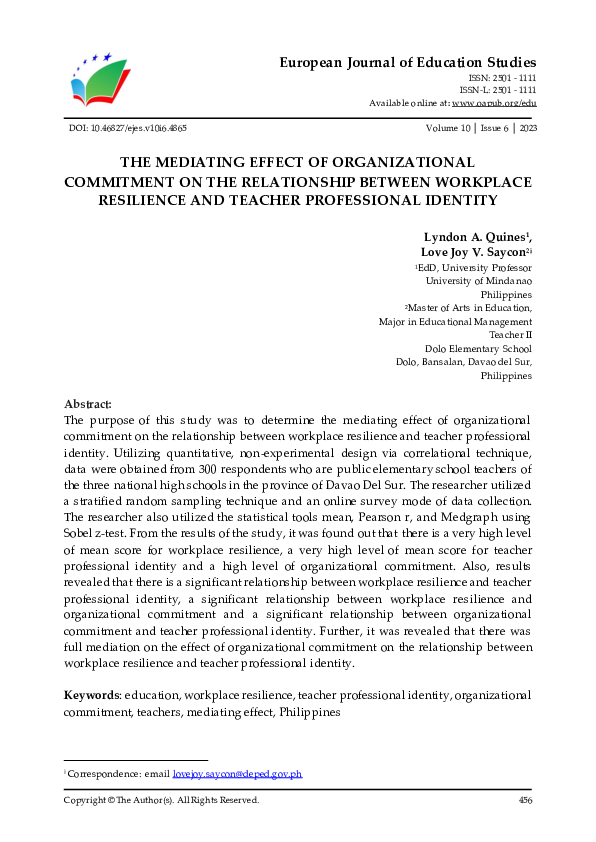 (PDF) The Mediating Effect of Organizational Commitment on the ...