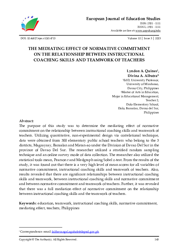 (PDF) The Mediating Effect of Normative Commitment on the Relationship ...