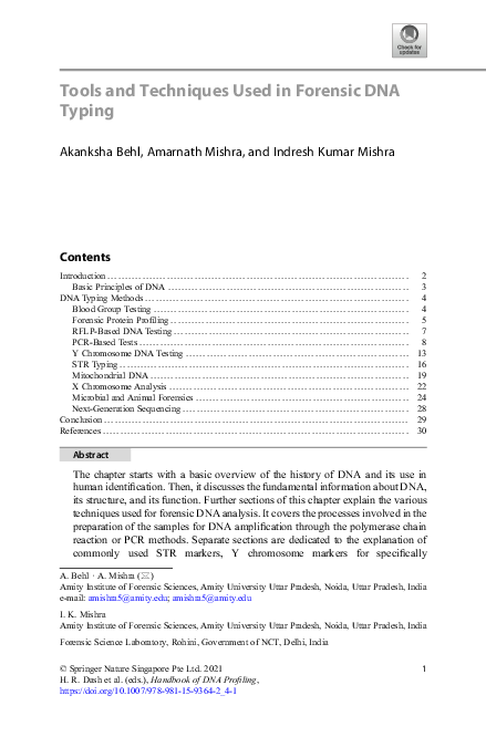 (PDF) Tools and Techniques Used in Forensic DNA Typing