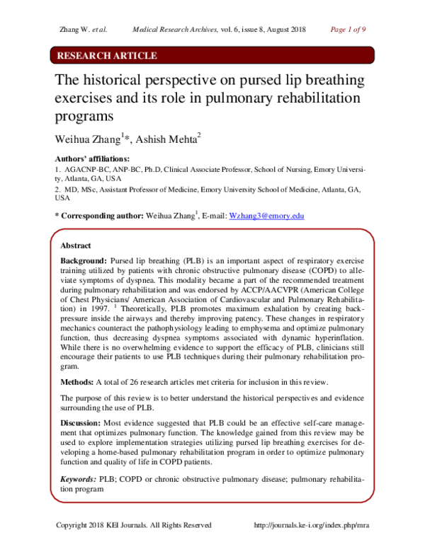 (PDF) The historical perspective on pursed lip breathing exercises and ...