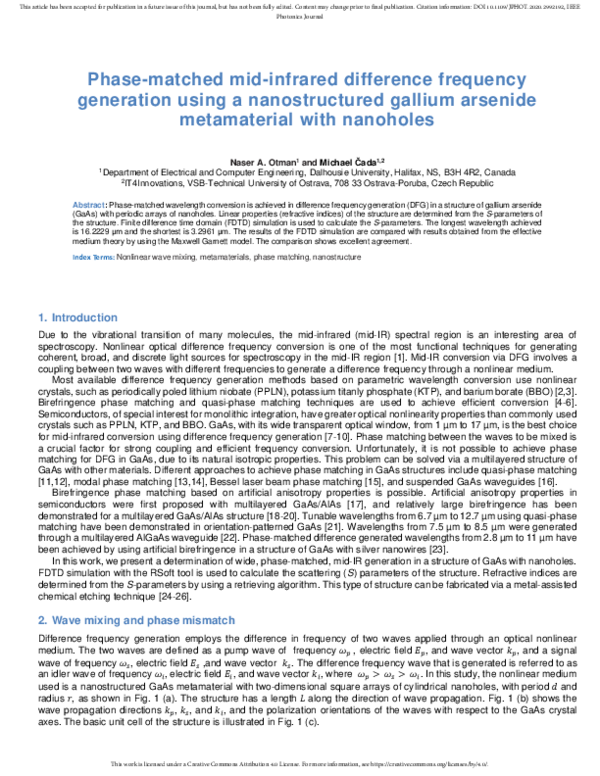 (PDF) Phase-Matched Mid-Infrared Difference Frequency Generation Using ...