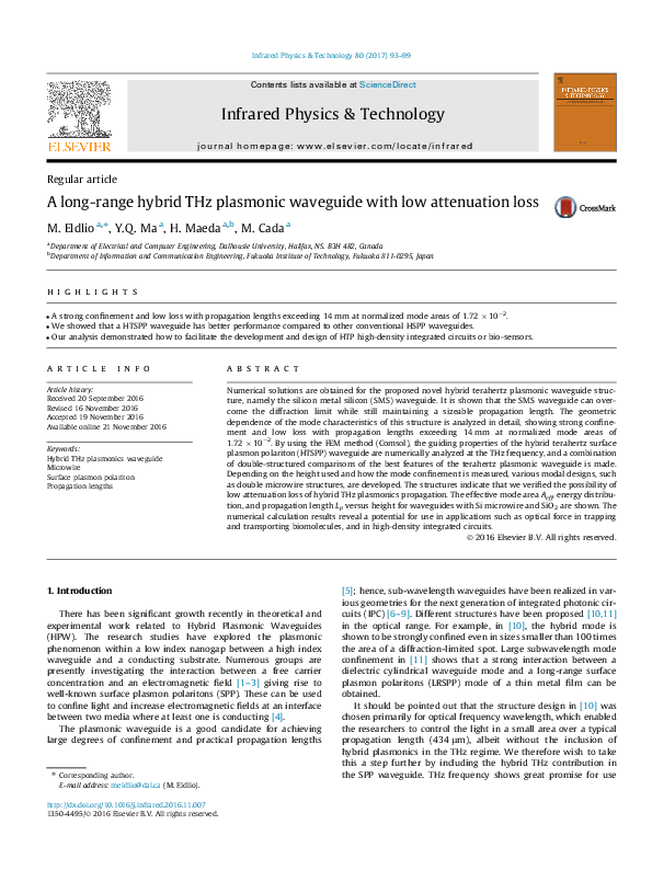(PDF) A long-range hybrid THz plasmonic waveguide with low attenuation loss