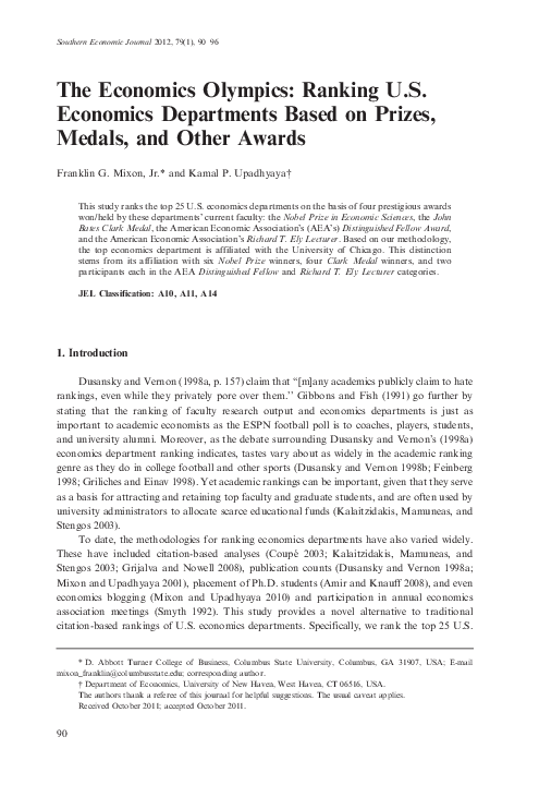 (PDF) The Economics Olympics: Ranking U.S. Economics Departments Based ...