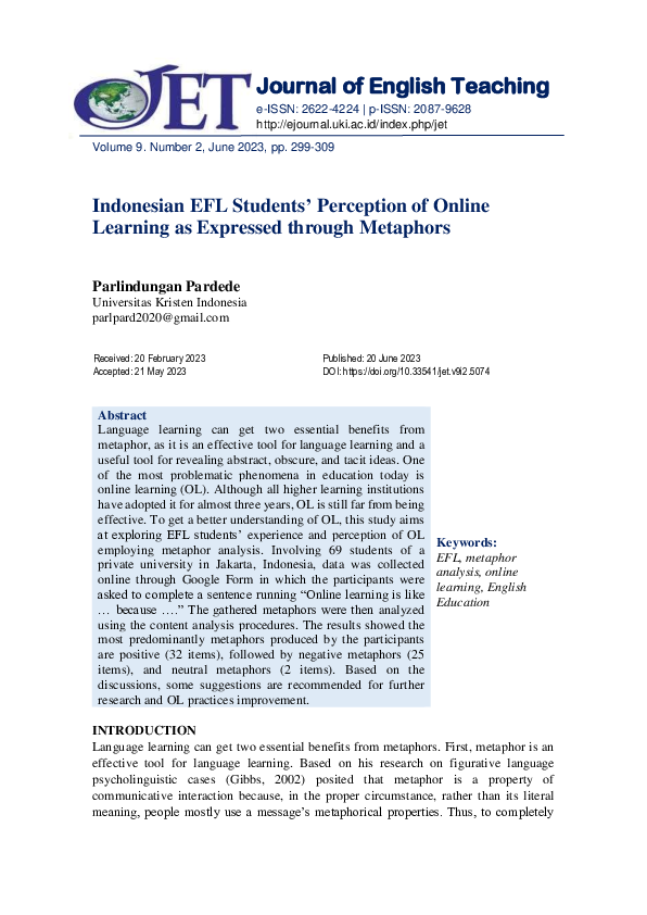 (PDF) Indonesian EFL Students’ Perception of Online Learning as ...