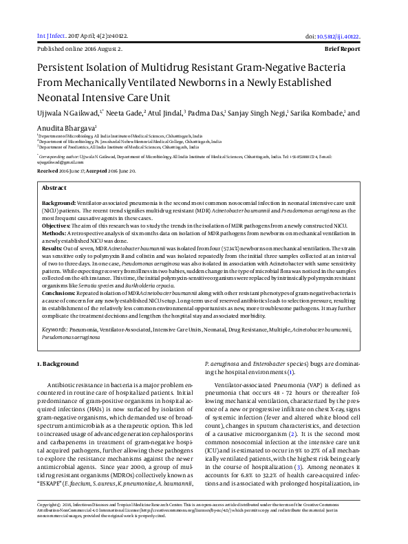 (PDF) Persistent Isolation of Multidrug Resistant Gram-Negative ...