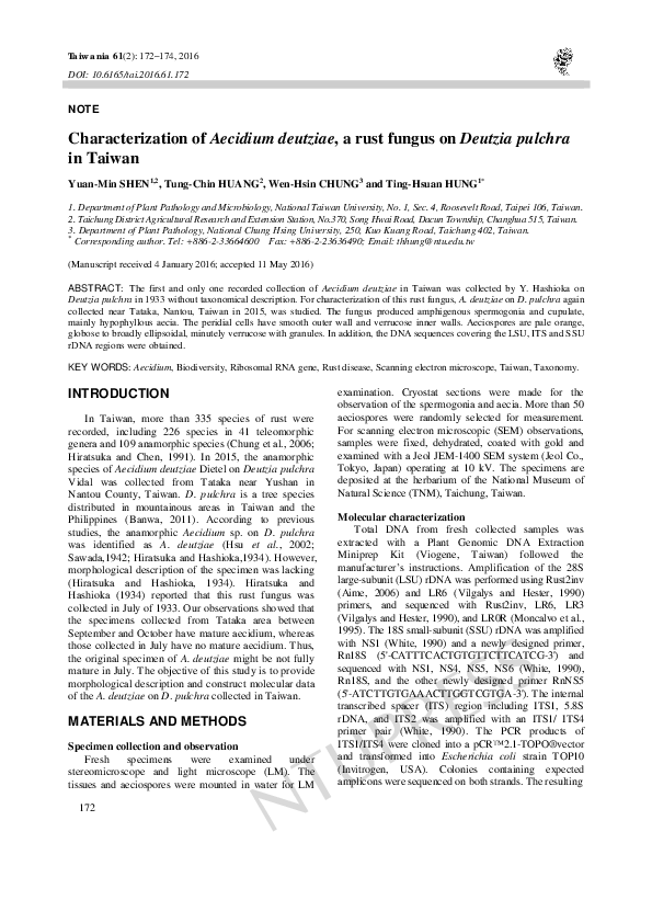 (PDF) Characterization of Aecidium deutziae, a rust fungus on Deutzia ...