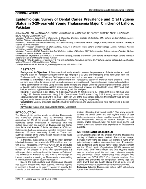 (PDF) Epidemiologic Survey of Dental Caries Prevalence and Oral Hygiene ...