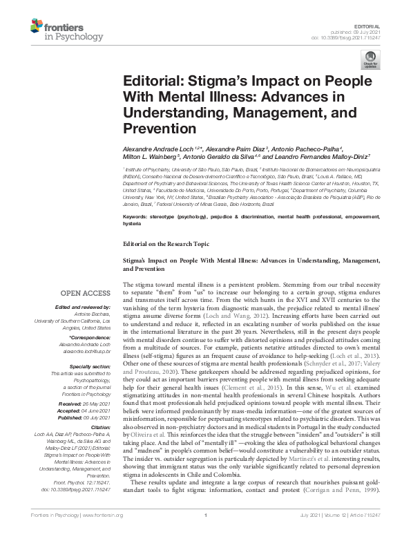 (PDF) Editorial: Stigma's Impact on People With Mental Illness ...