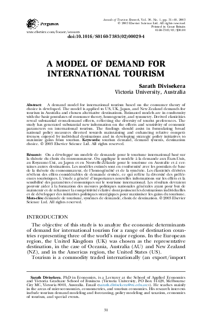 (PDF) A model of demand for international tourism