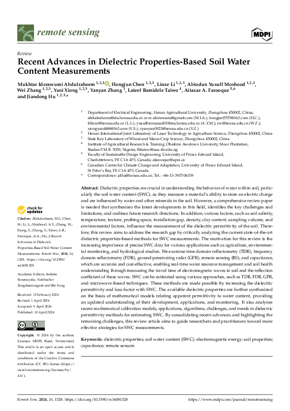 (PDF) Recent Advances in Dielectric Properties-Based Soil Water Content ...