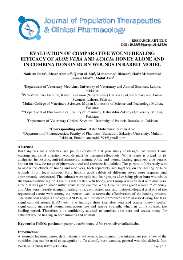 (PDF) EVALUATION OF COMPARATIVE WOUND HEALING EFFICACY OF ALOE VERAAND ...