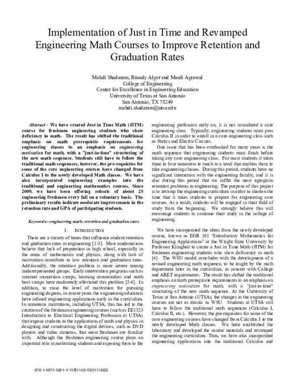 (PDF) Implementation of Just in Time and revamped engineering math ...