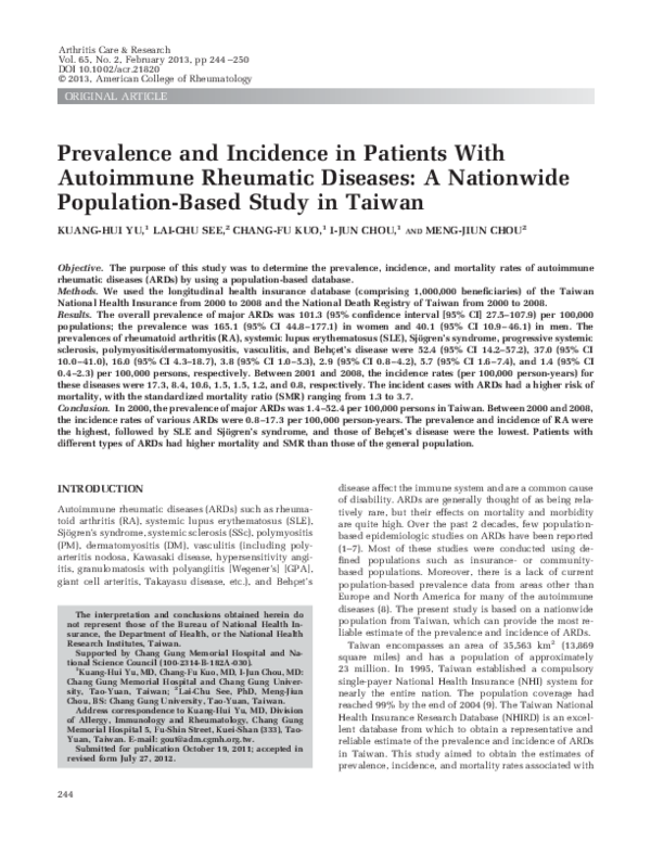 (PDF) Prevalence and incidence in patients with autoimmune rheumatic ...