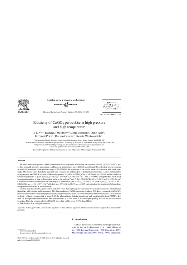(PDF) Physics of the Earth and Planetary Interiors 155 (2006) 249–259 ...