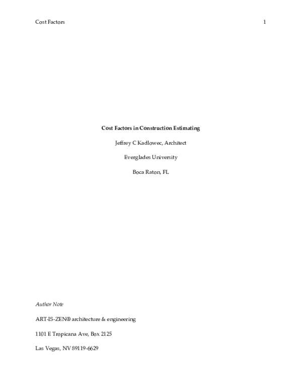 (PDF) Cost Factors in Construction Estimating