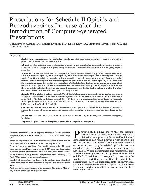 (PDF) Prescriptions for Schedule II Opioids and Benzodiazepines ...