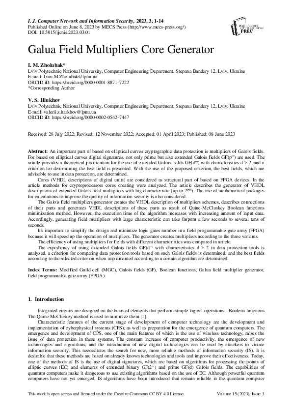 (PDF) Galua Field Multipliers Core Generator