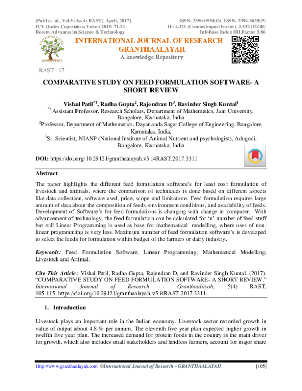 (PDF) Comparative Study on Feed Formulation Software- a Short Review