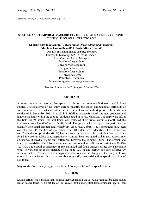 (PDF) SPATIAL AND TEMPORAL VARIABILITY OF SOIL FAUNA UNDER COCONUT ...