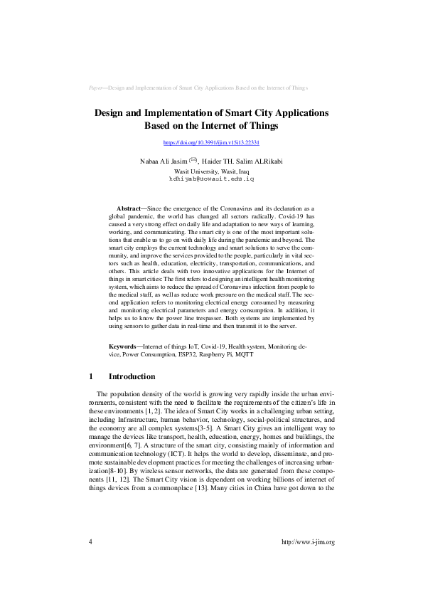 (PDF) Design and Implementation of Smart City Applications Based on the ...