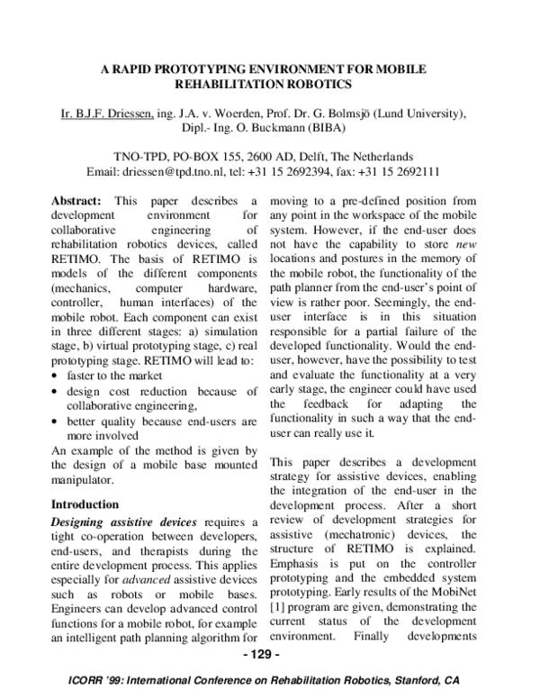 (PDF) A rapid prototyping environment for mobile rehabilitation robotics