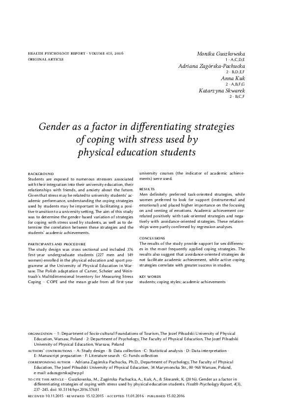 (PDF) Gender as a factor in differentiating strategies of coping with ...