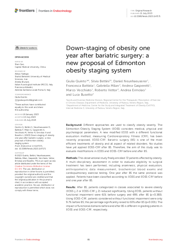 (PDF) Down-staging of obesity one year after bariatric surgery: a new ...