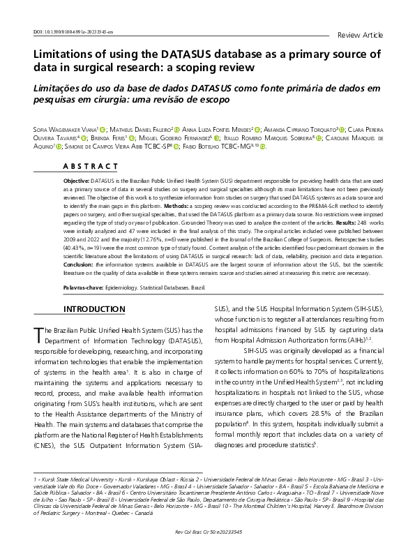 (PDF) Limitations of using the DATASUS database as a primary source of ...