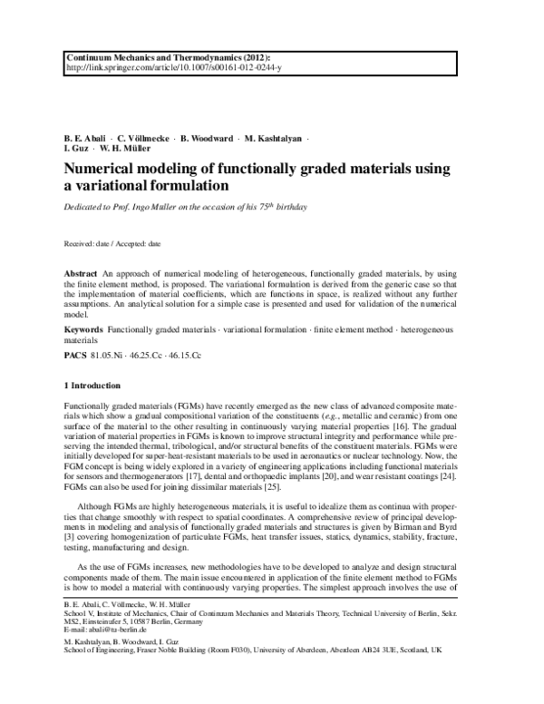 (PDF) Numerical modeling of functionally graded materials using a ...