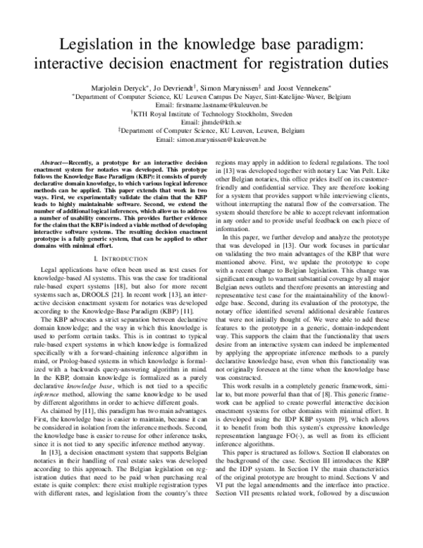 (PDF) Legislation in the Knowledge Base Paradigm: Interactive Decision ...