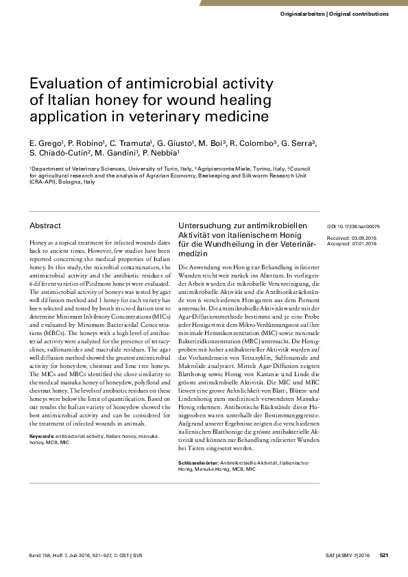 (PDF) Evaluation of antimicrobial activity of Italian honey for wound ...