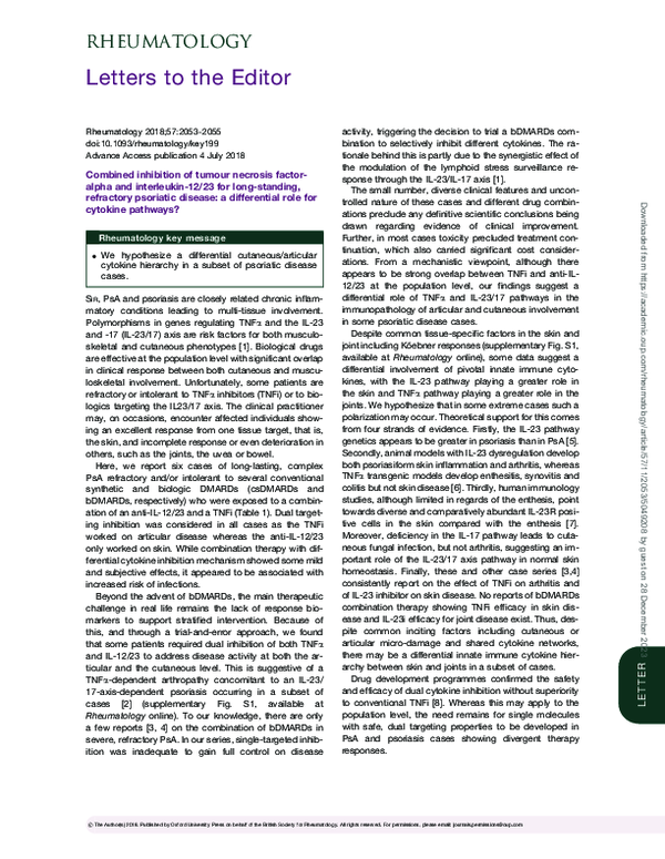 (PDF) Combined inhibition of tumour necrosis factor-alpha and ...
