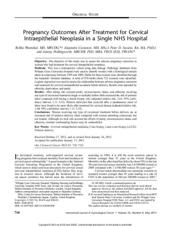 (PDF) Pregnancy Outcomes After Treatment for Cervical Intraepithelial ...
