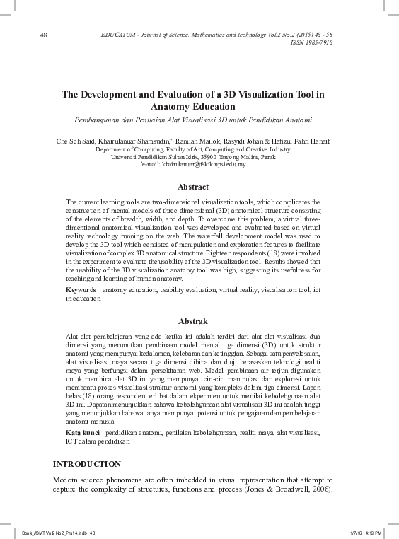 (PDF) The Development and Evaluation of a 3D Visualization Tool in ...