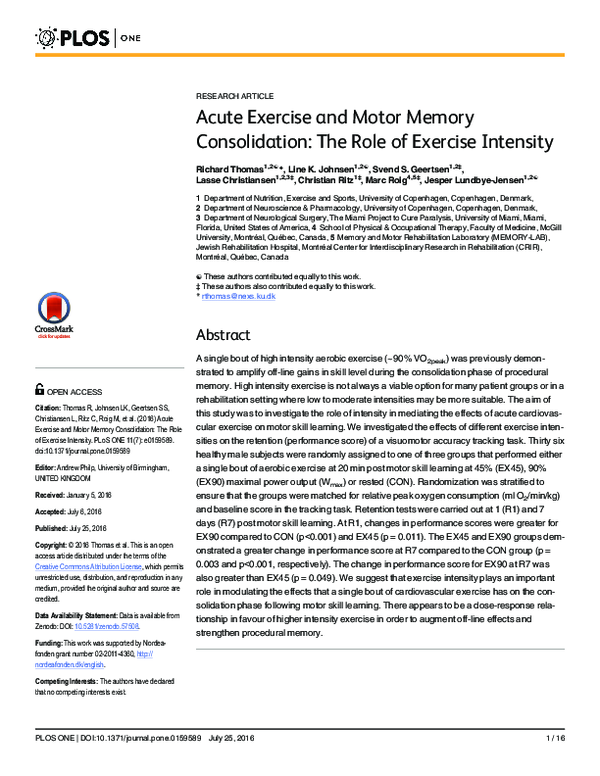 (PDF) Acute Exercise and Motor Memory Consolidation: The Role of ...
