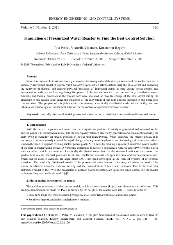(PDF) Simulation of pressurized water reactor to find the best control ...