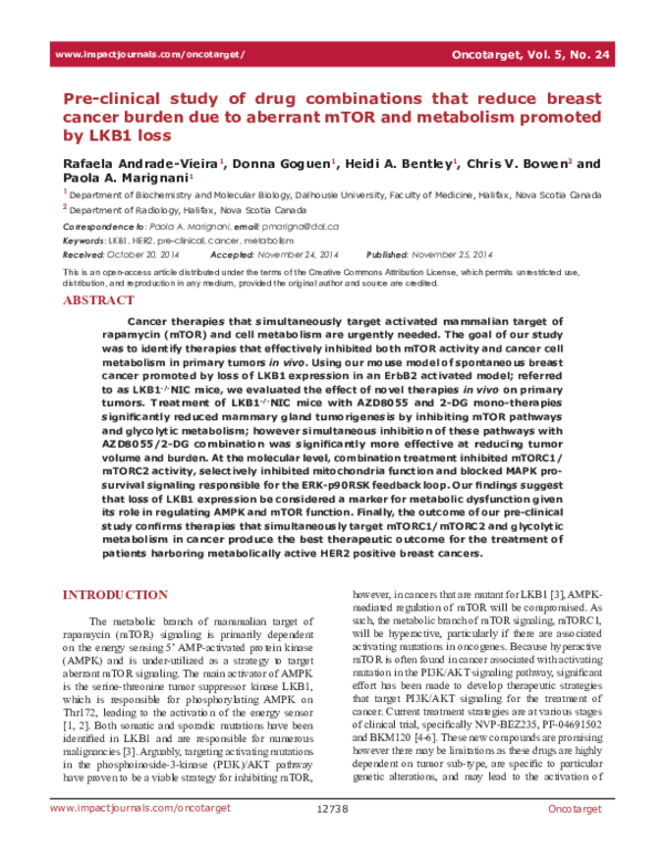 (PDF) Pre-clinical study of drug combinations that reduce breast cancer ...