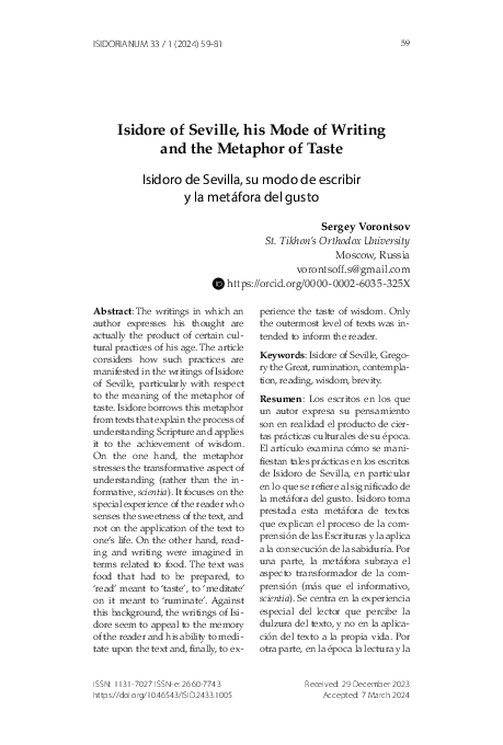 (PDF) Isidore of Seville, his Mode of Writing and the Metaphor of Taste