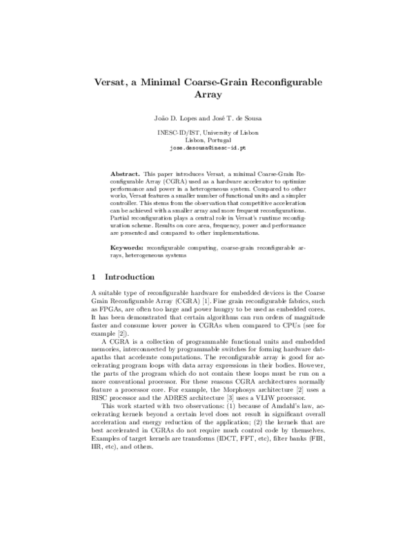 (PDF) Versat, a Minimal Coarse-Grain Reconfigurable Array