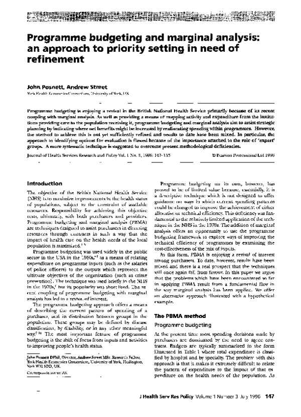 (PDF) Programme Budgeting and Marginal Analysis: An Approach to ...