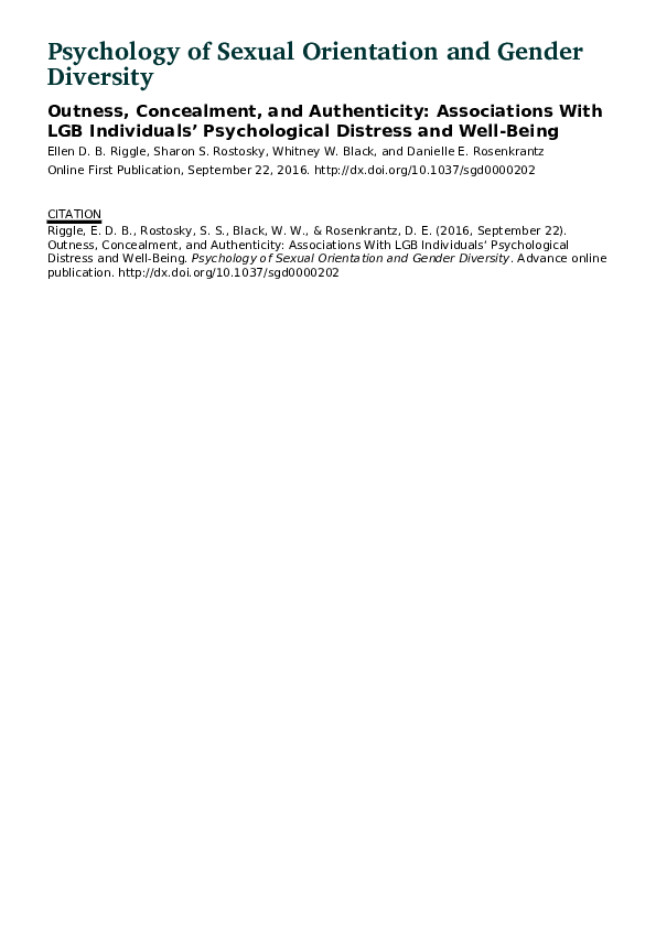 (PDF) Outness, concealment, and authenticity: Associations with LGB ...