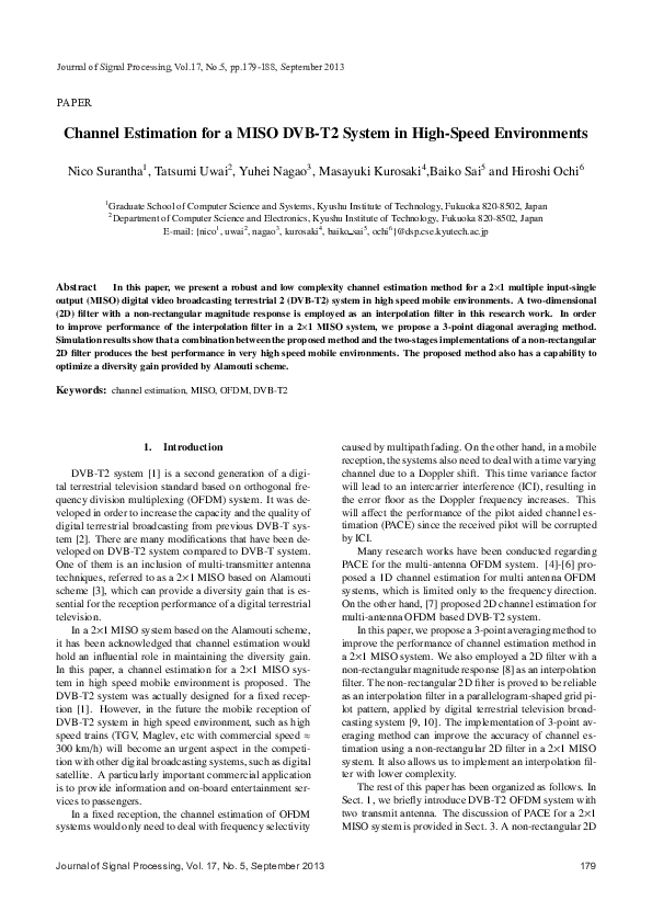 (PDF) Channel Estimation for a MISO DVB-T2 System in High-Speed ...